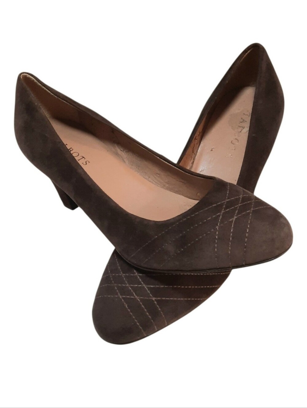 New Talbots Roya 2 Brown Suede Block Heel Pumps w/Stitch Detail Sz 9.5